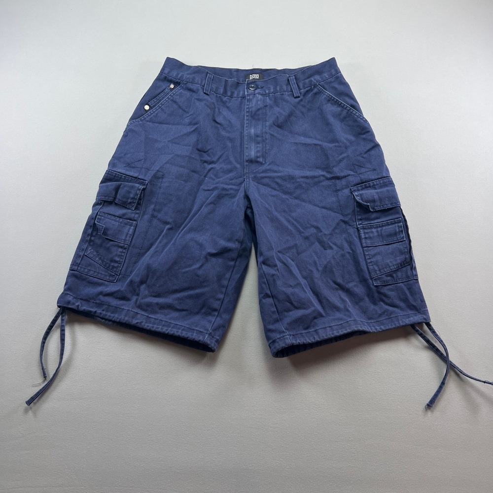 HW New York Cargo Shorts Mens 34 Navy Blue Cotton Drawcord Hem Utility Pocket